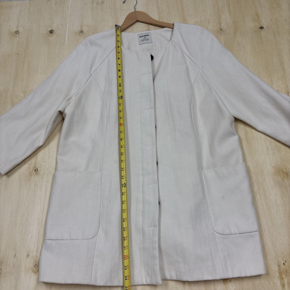 Old Navy Coat Womens XXL White Wool Blend Collarless 3/4 Sleeve Pea Overcoat - Picture 6 of 9